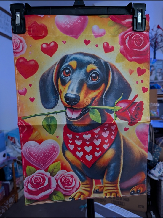 Other - Valentine Dachshund Dog Garden Flag Red Heart Bandana